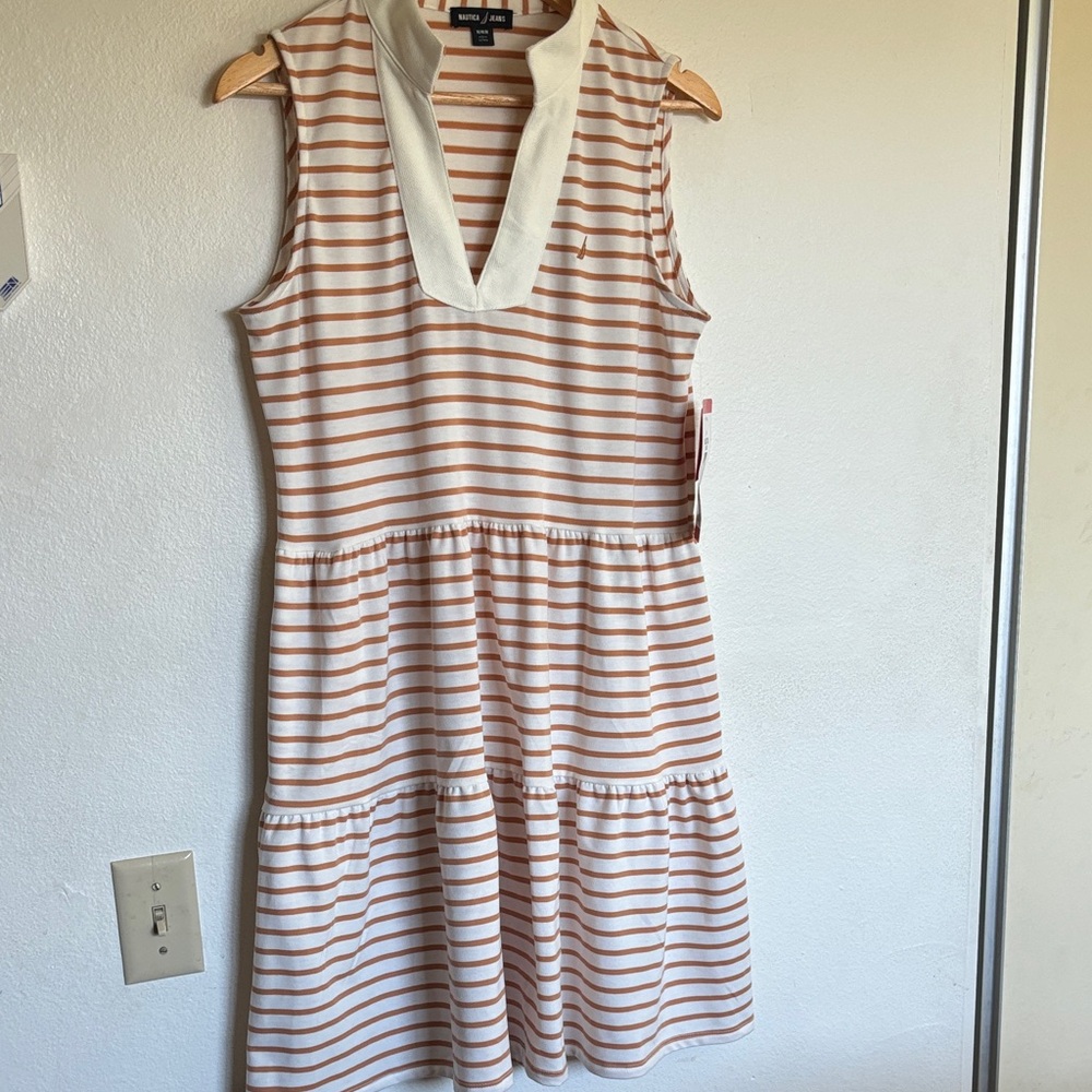 Nautica Brown and White Striped Top